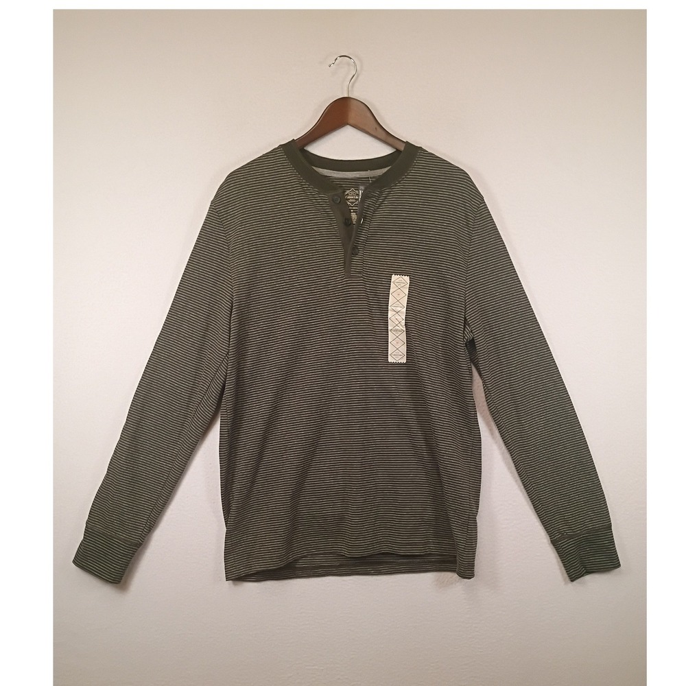 Classic Gorpcore St John's Bay Mens M Olive Green‎ Striped Legacy Henley Shirt